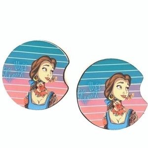 Be My Guest Belle car coasters 2 pack new